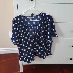 Navy blue and white poka dots top